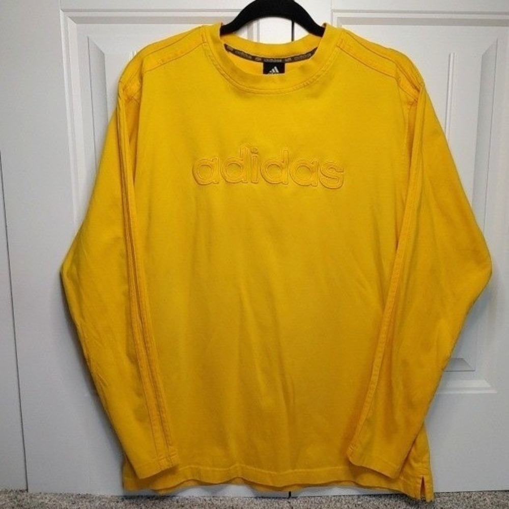 Vintage Y2K Adidas Crewneck Yellow Shirt Long Sleeve Striped Men's Medium Logo